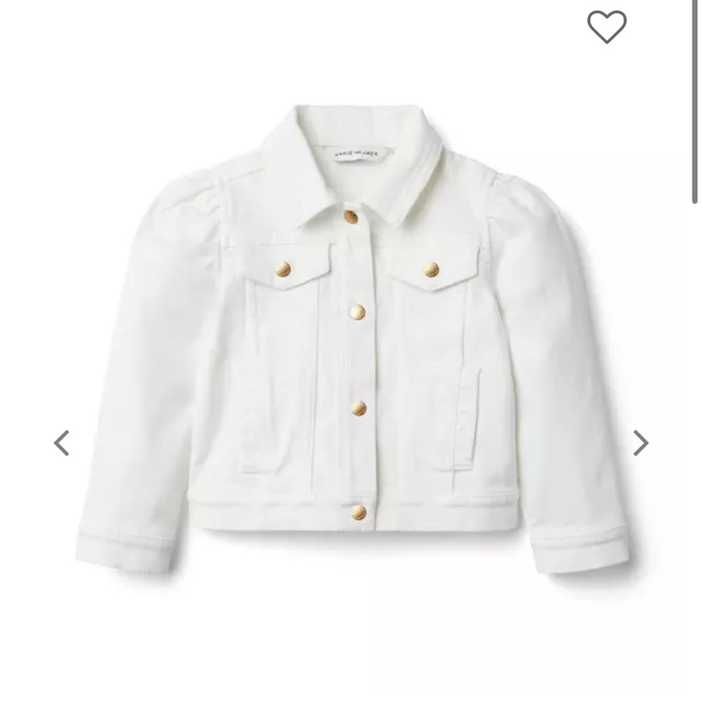 Janie and Jack White Denim Puff Sleeve Kids Jacket with Gold Buttons sz 2T